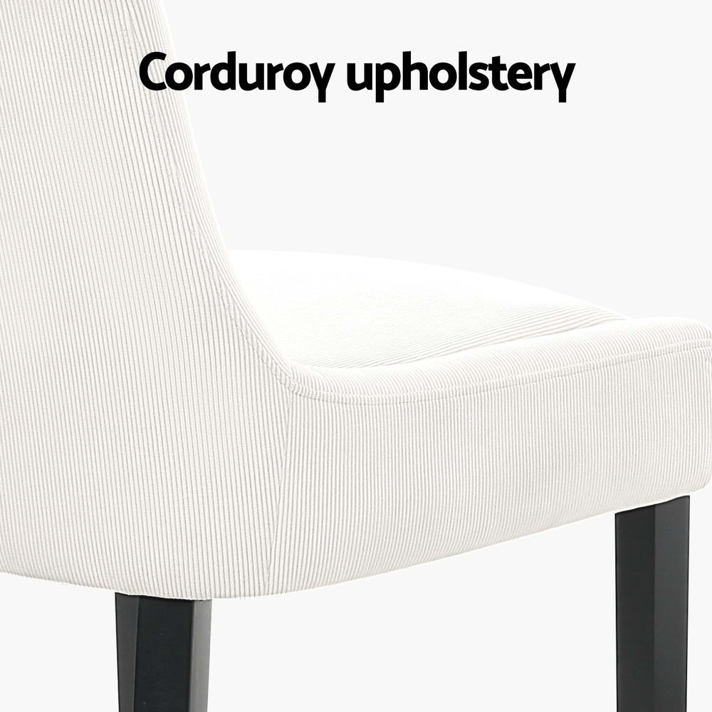Dining Chairs Set of 4 - Corduroy Wooden Beige