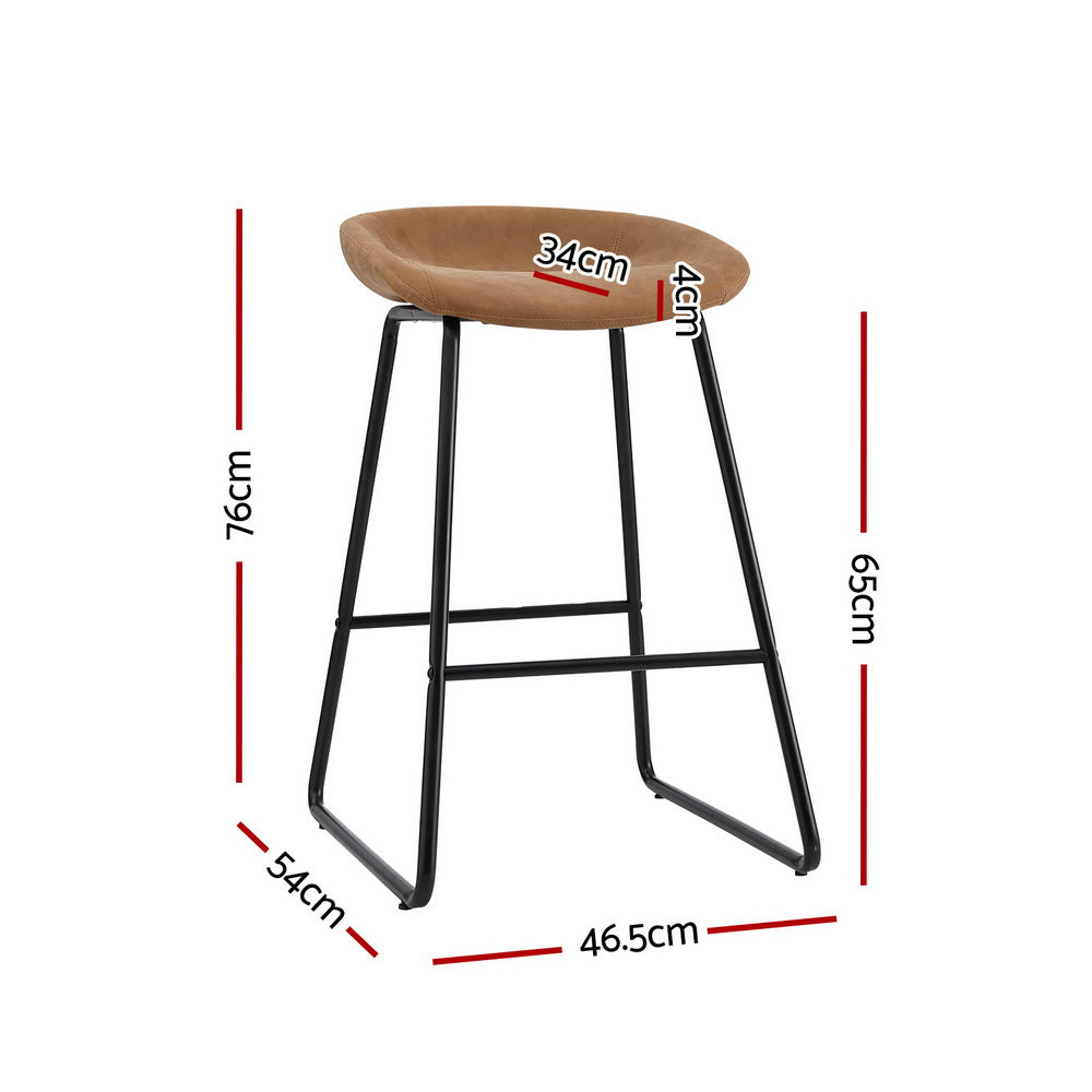 Leather Metal Brown Bar Stools - 4 x Stools