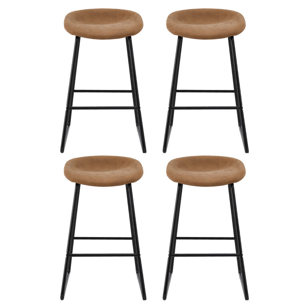 Leather Metal Brown Bar Stools - 4 x Stools