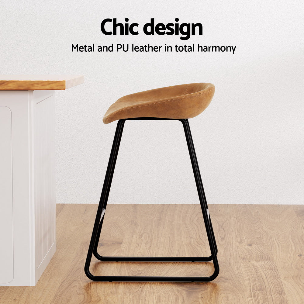 Leather Metal Brown Bar Stools - 4 x Stools