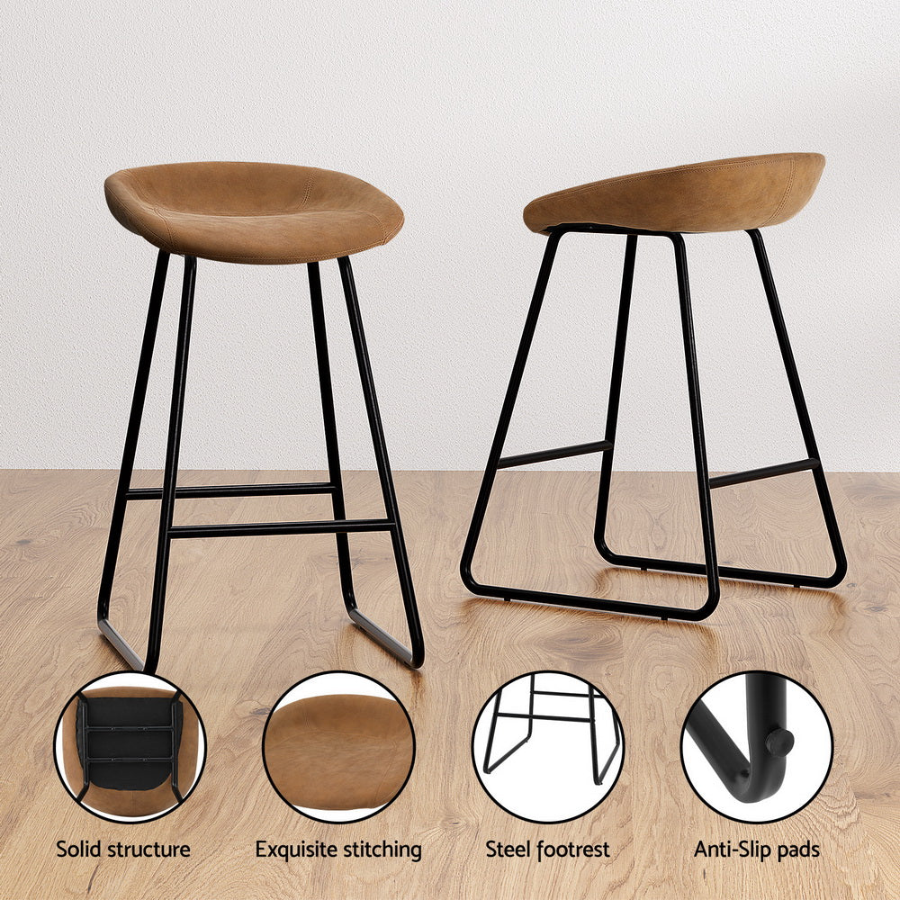 Leather Metal Brown Bar Stools - 4 x Stools