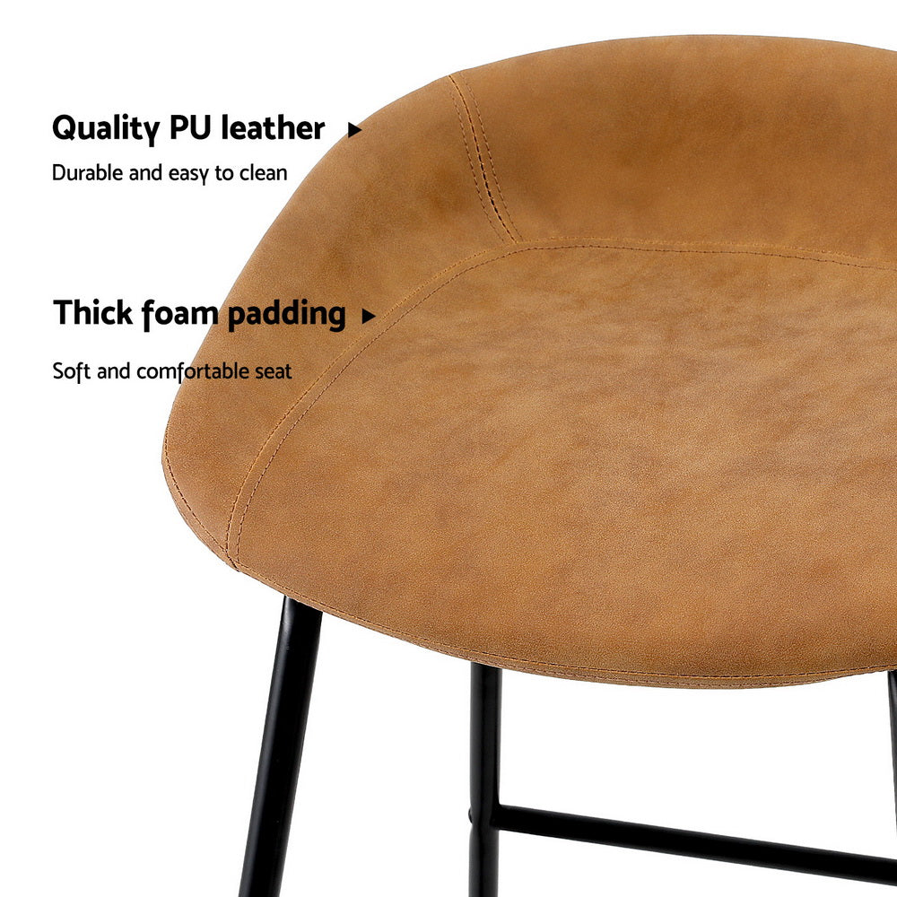 Leather Metal Brown Bar Stools - 4 x Stools