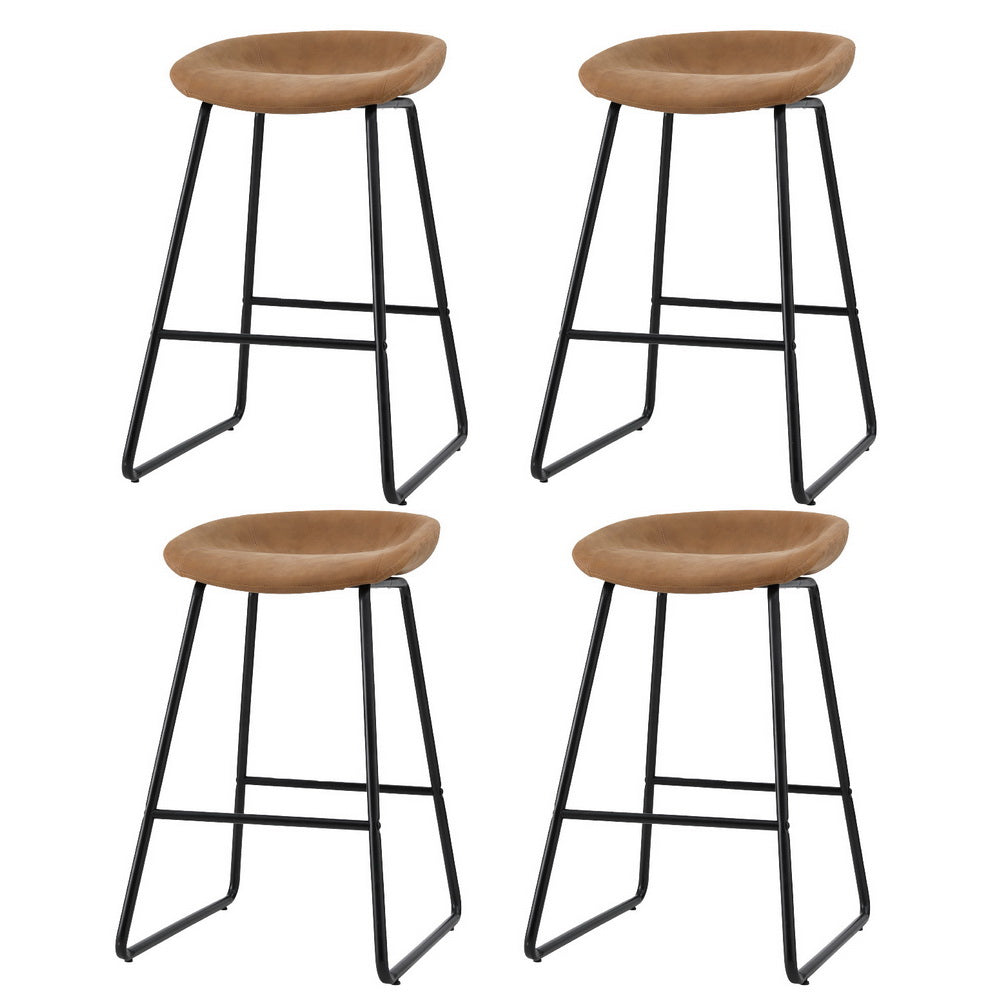 Leather Metal Brown Bar Stools - 4 x Stools
