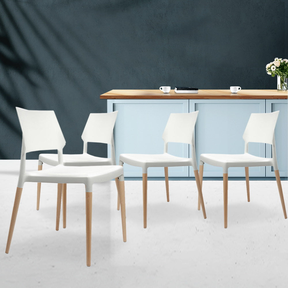 Dining Chairs Plastic Wooden - Set of 4 Stackable White