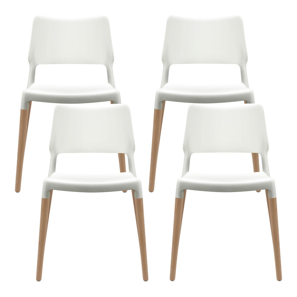 Dining Chairs Plastic Wooden - Set of 4 Stackable White