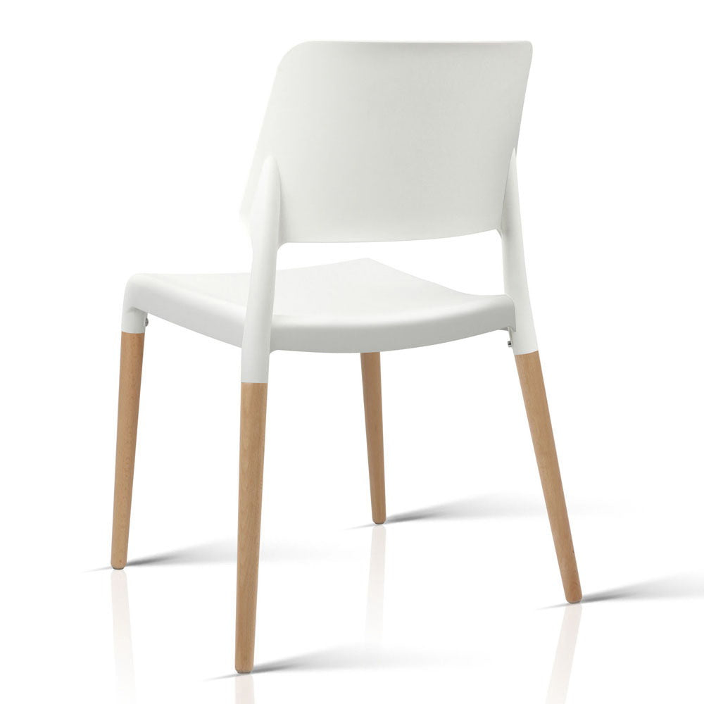 Dining Chairs Plastic Wooden - Set of 4 Stackable White