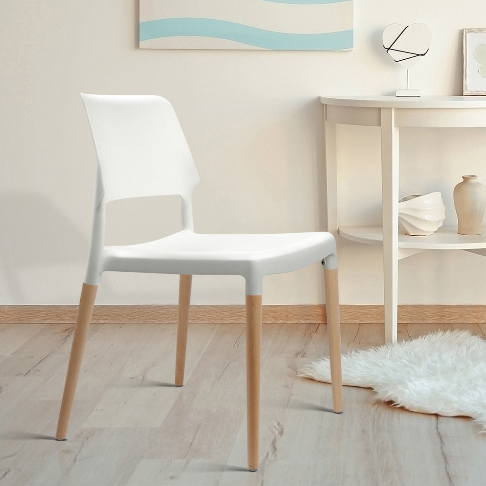Dining Chairs Plastic Wooden - Set of 4 Stackable White