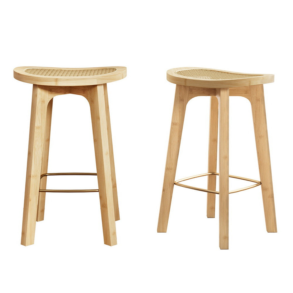2x Rattan Bamboo Bar Stools