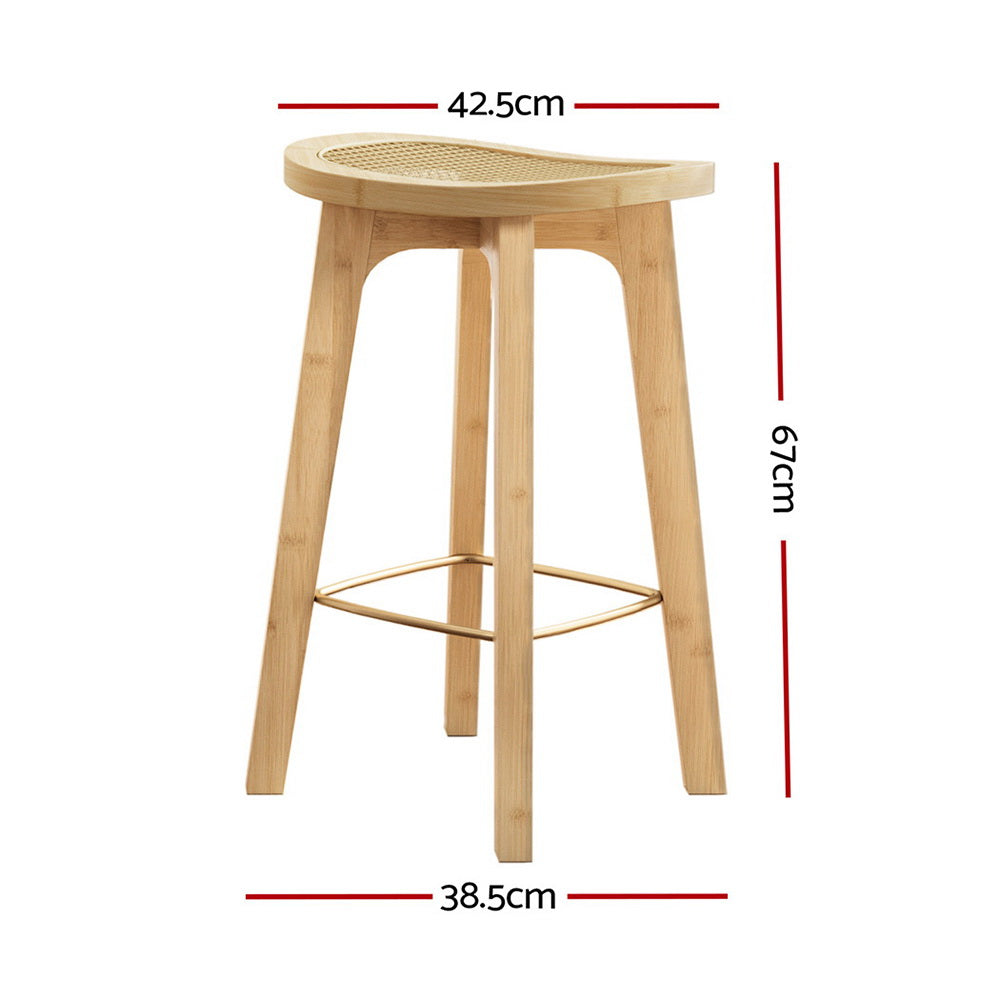 2x Rattan Bamboo Bar Stools
