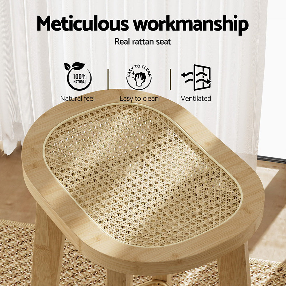 2x Rattan Bamboo Bar Stools