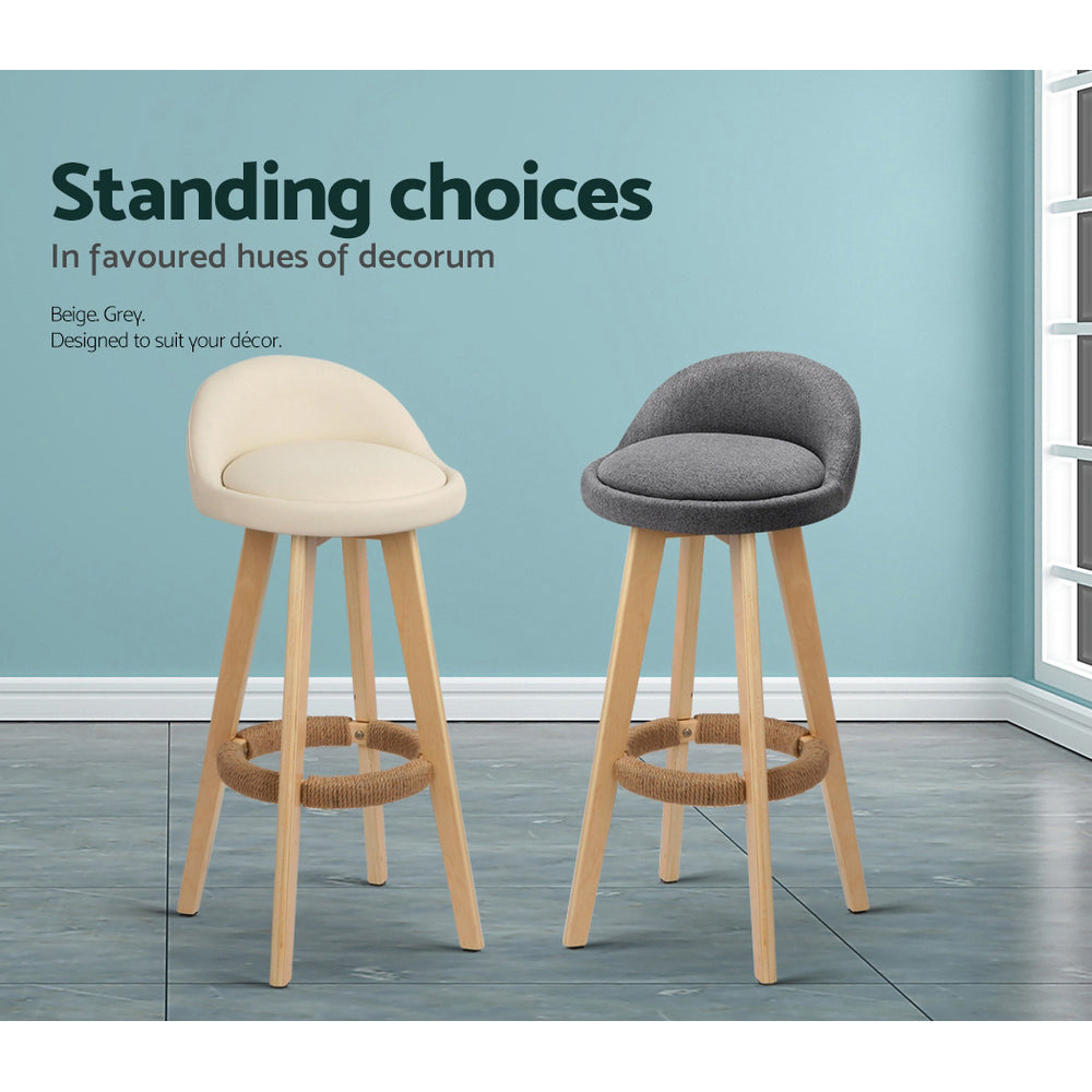 Padded Leather Wooden Beige Bar Stools - 2 x Stools