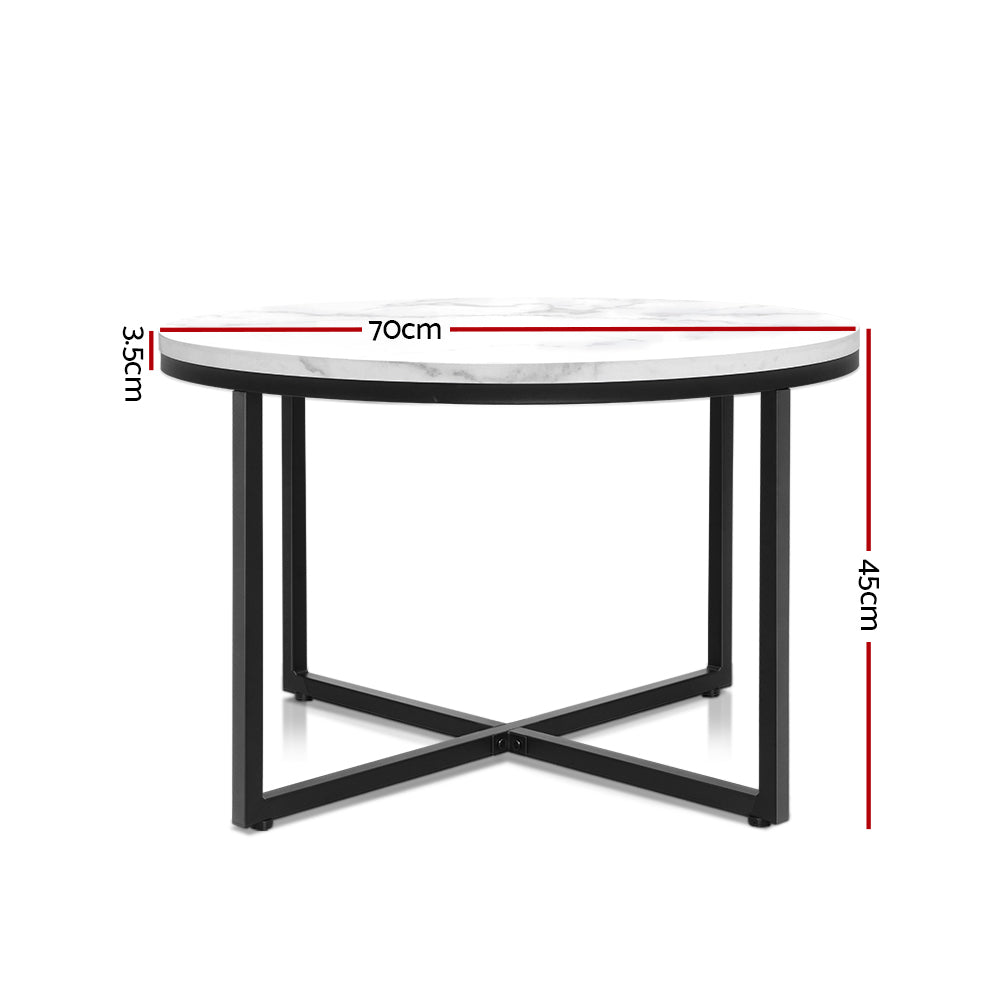 Round Marble Look Coffee Table - 70cm