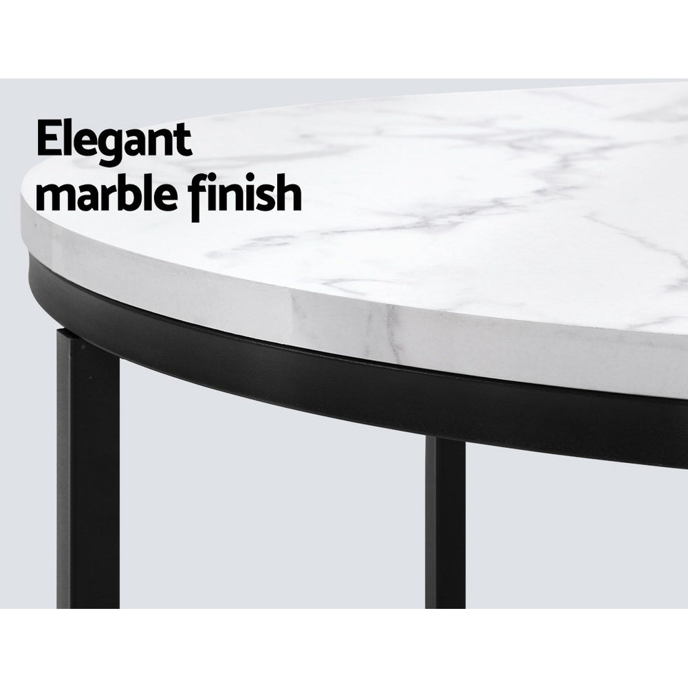 Round Marble Look Coffee Table - 70cm