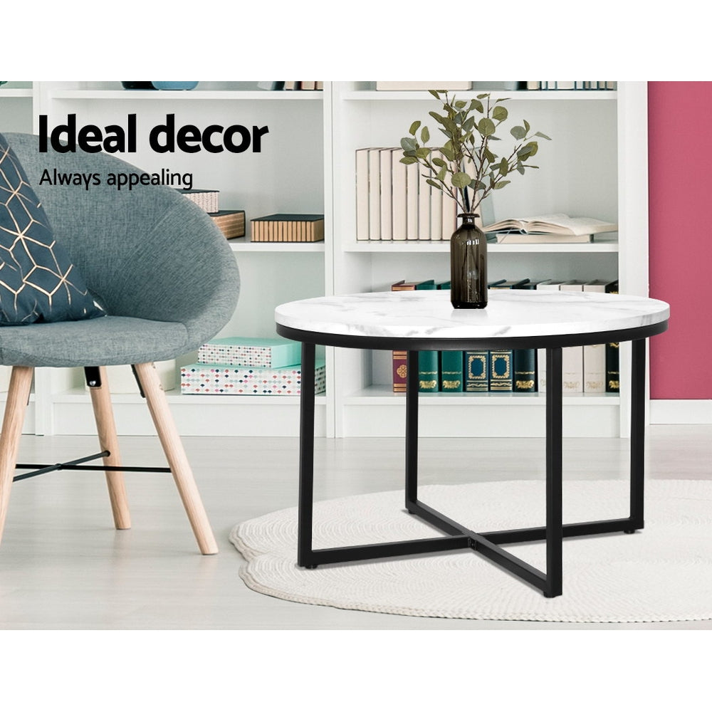 Round Marble Look Coffee Table - 70cm