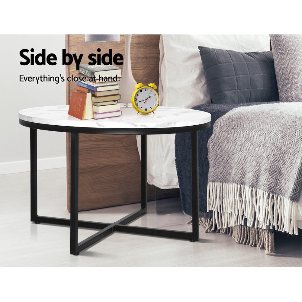 Round Marble Look Coffee Table - 70cm