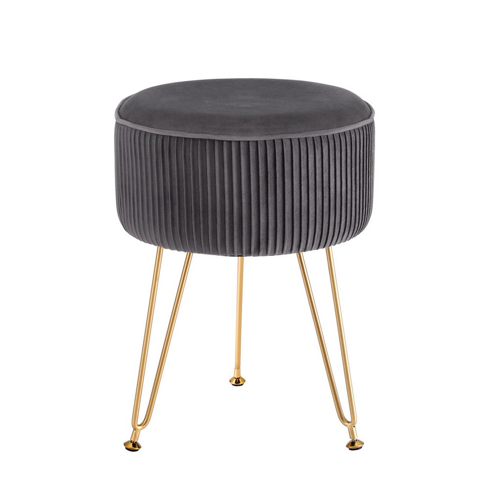 Ottoman Foot Stool - Velvet Round Grey