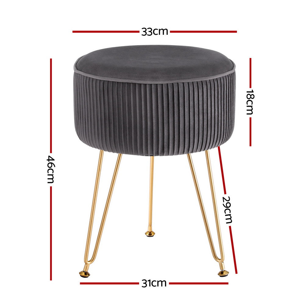 Ottoman Foot Stool - Velvet Round Grey