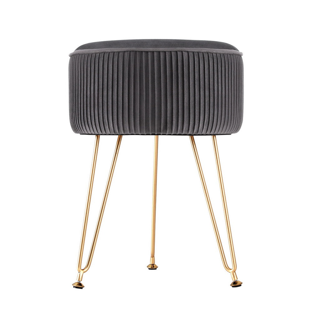 Ottoman Foot Stool - Velvet Round Grey