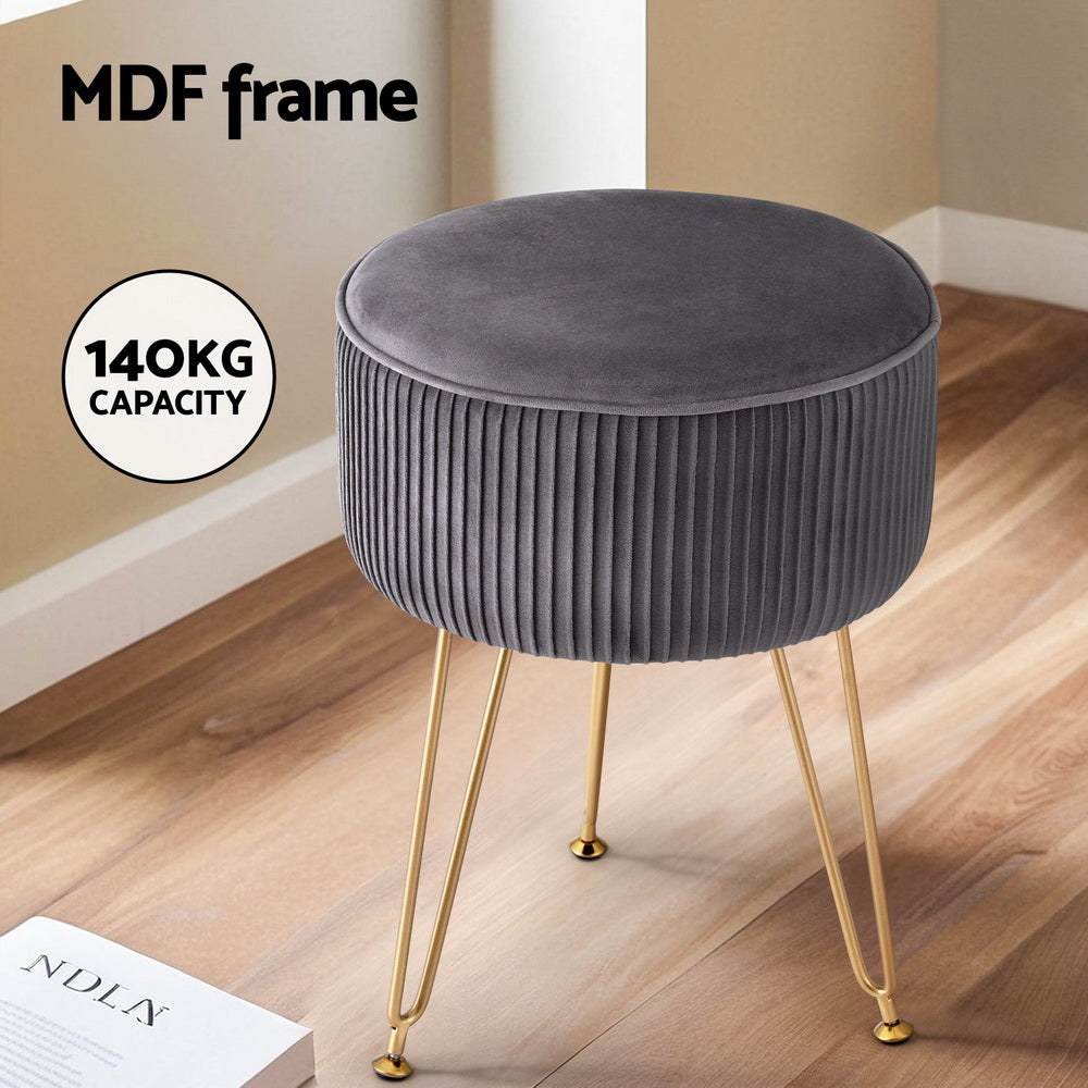 Ottoman Foot Stool - Velvet Round Grey