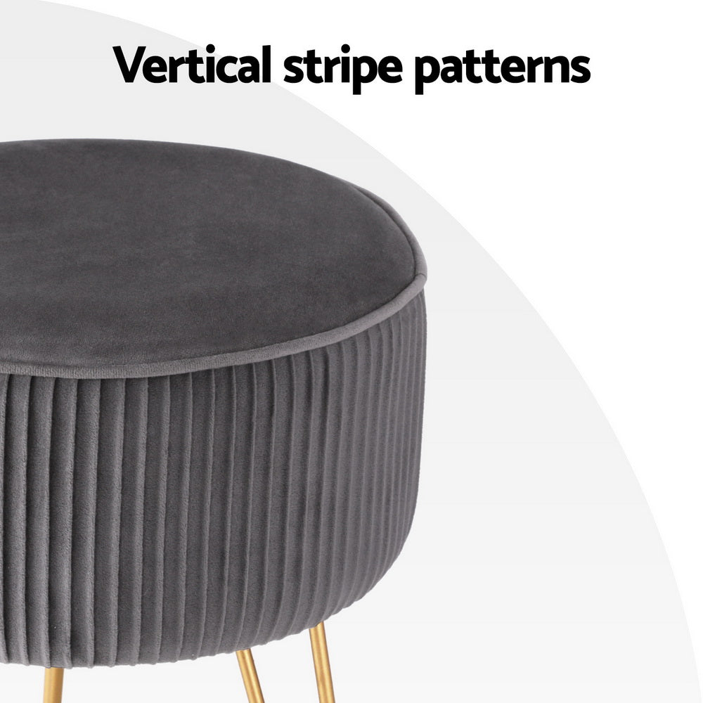 Ottoman Foot Stool - Velvet Round Grey