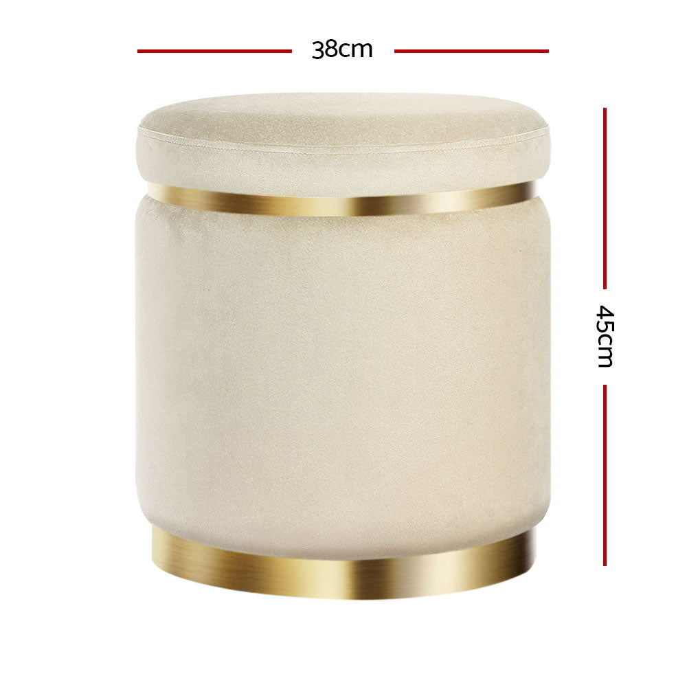 Ottoman Foot Stool Round - Velvet Cream