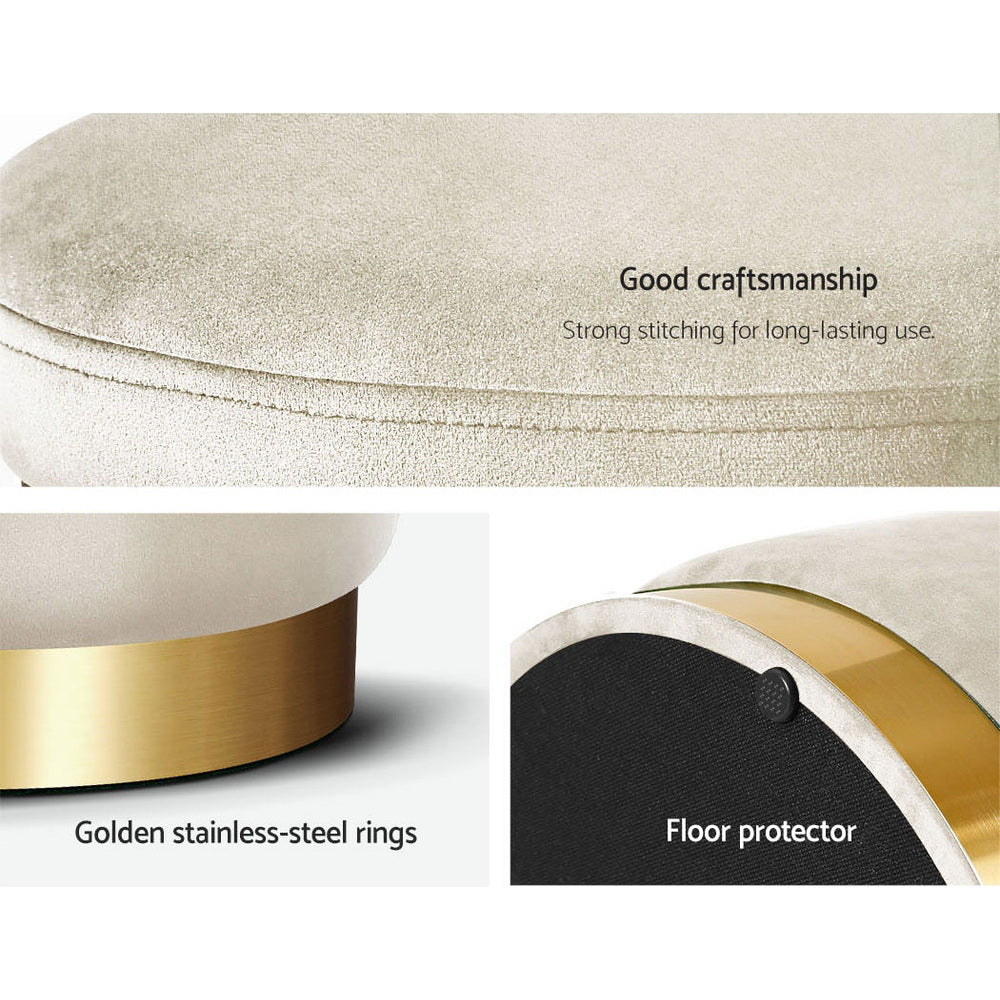 Ottoman Foot Stool Round - Velvet Cream