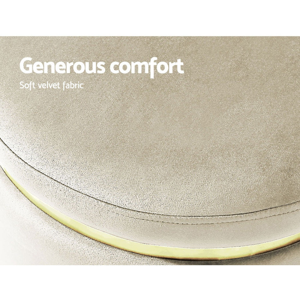Ottoman Foot Stool Round - Velvet Cream