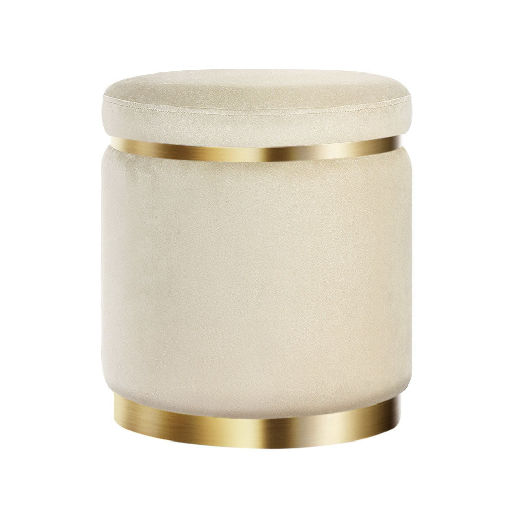 Ottoman Foot Stool Round - Velvet Cream