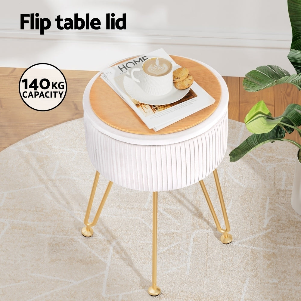 Ottoman Foot Stool - Velvet Round White
