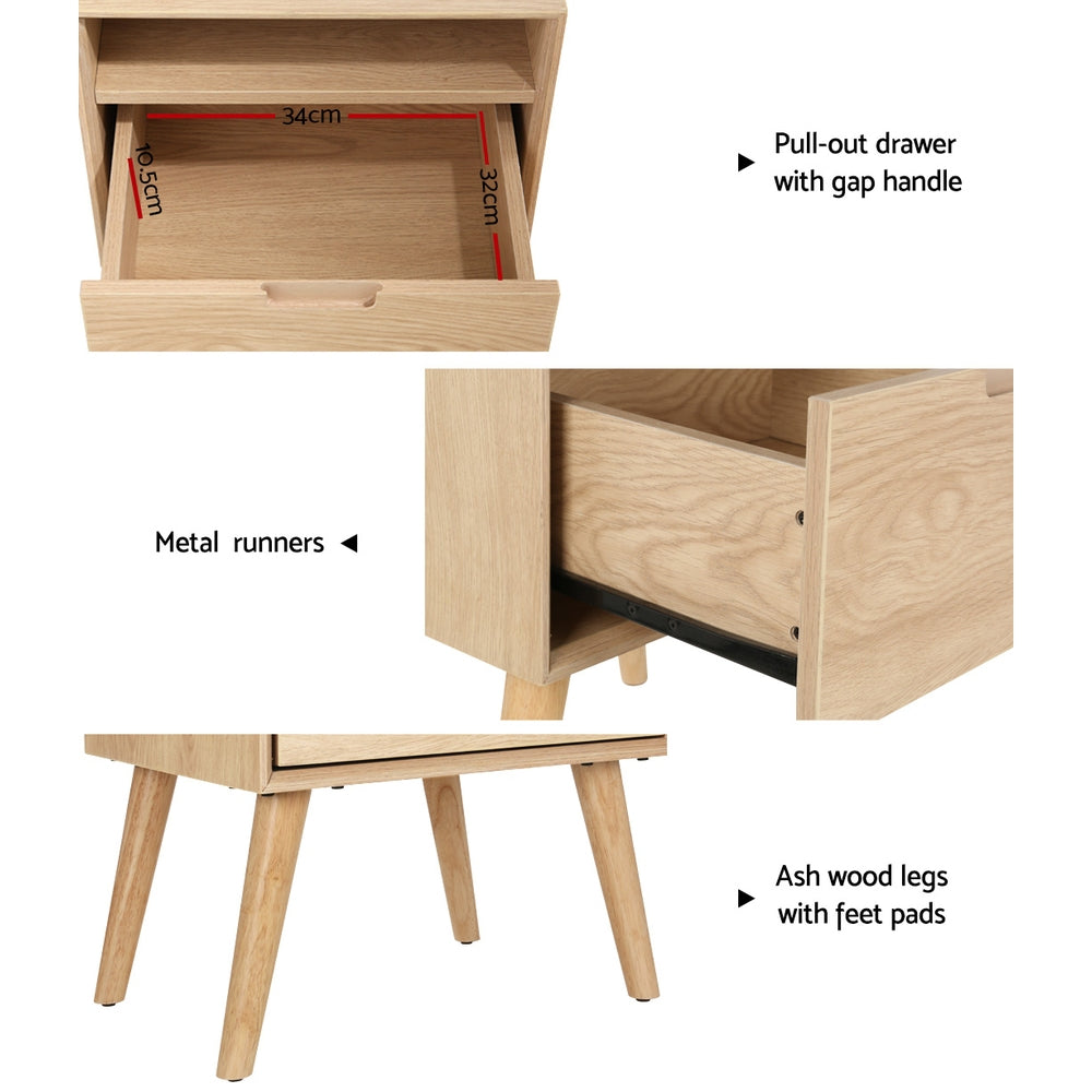 Gorr Bedside Table Drawers - Ash Wood