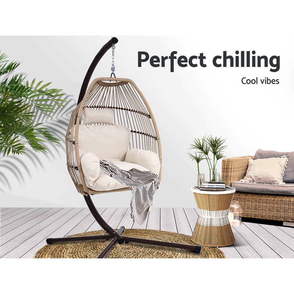 Outdoor Hanging Wicker Egg Chair - Latte