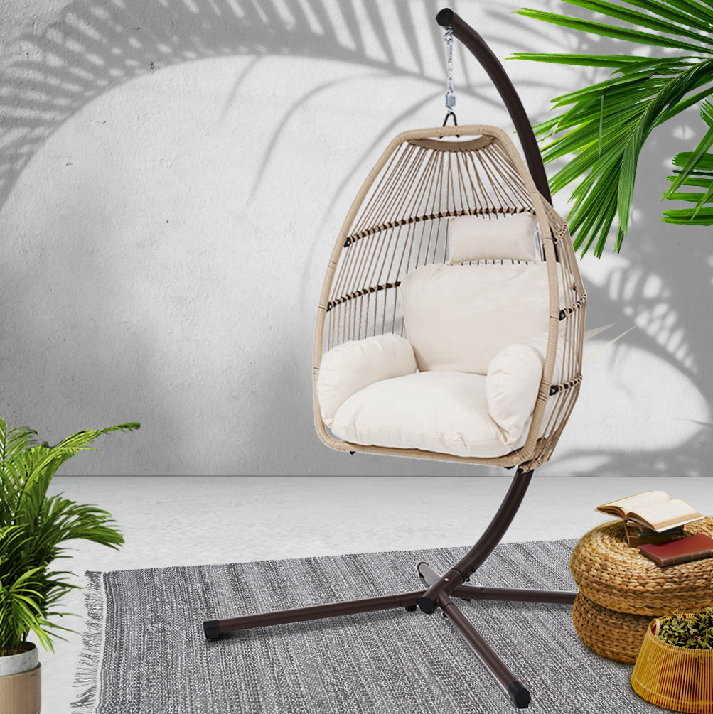 Outdoor Hanging Wicker Egg Chair - Latte
