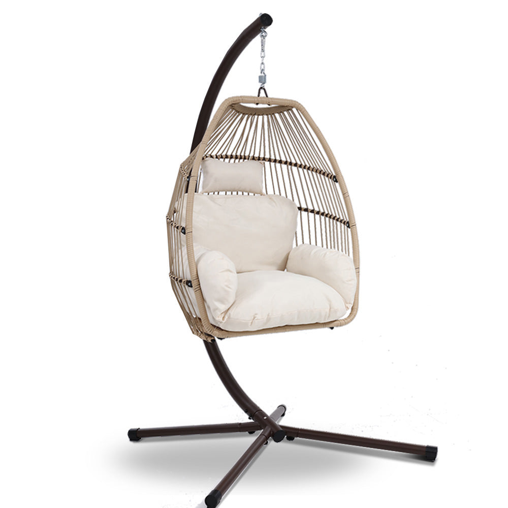 Outdoor Hanging Wicker Egg Chair - Latte