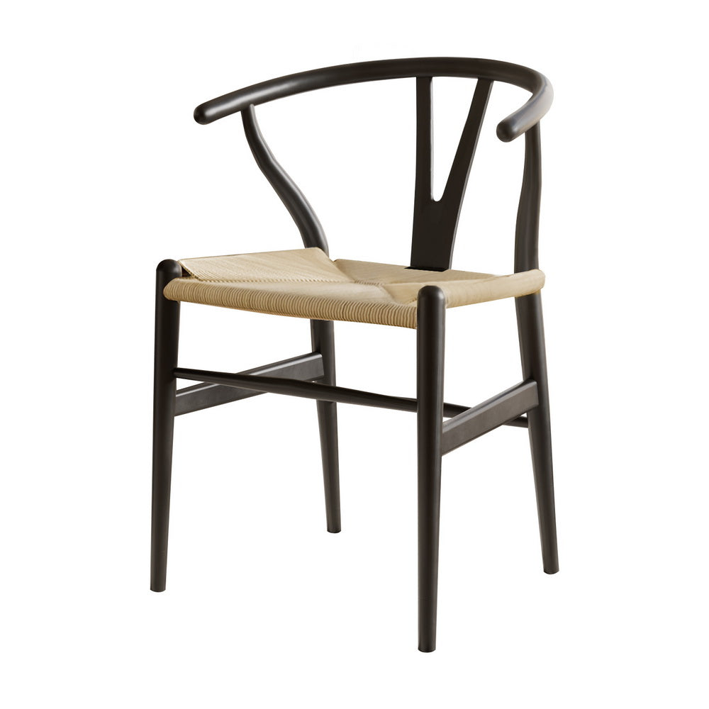 Wishbone Dining Chairs Wooden Rattan - Set of 1 - Black