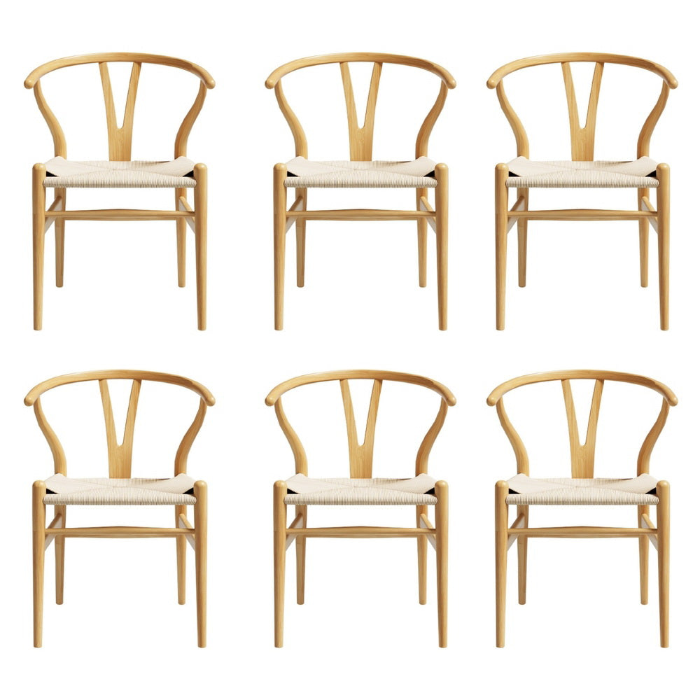 Wishbone Dining Chairs Wooden Rattan - Set of 6