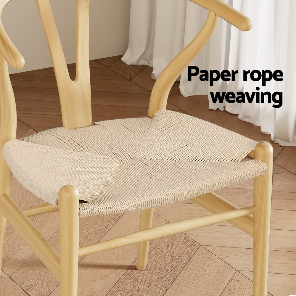 Wishbone Dining Chairs Wooden Rattan - Set of 6