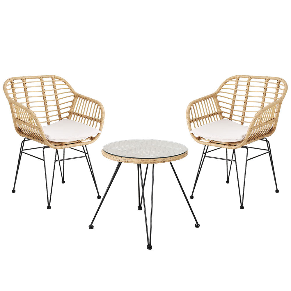 Gardeon Bistro Set - 3 Piece Natural