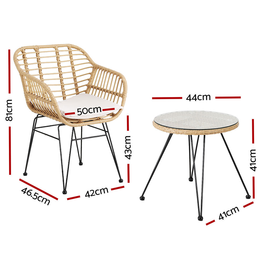 Gardeon Bistro Set - 3 Piece Natural