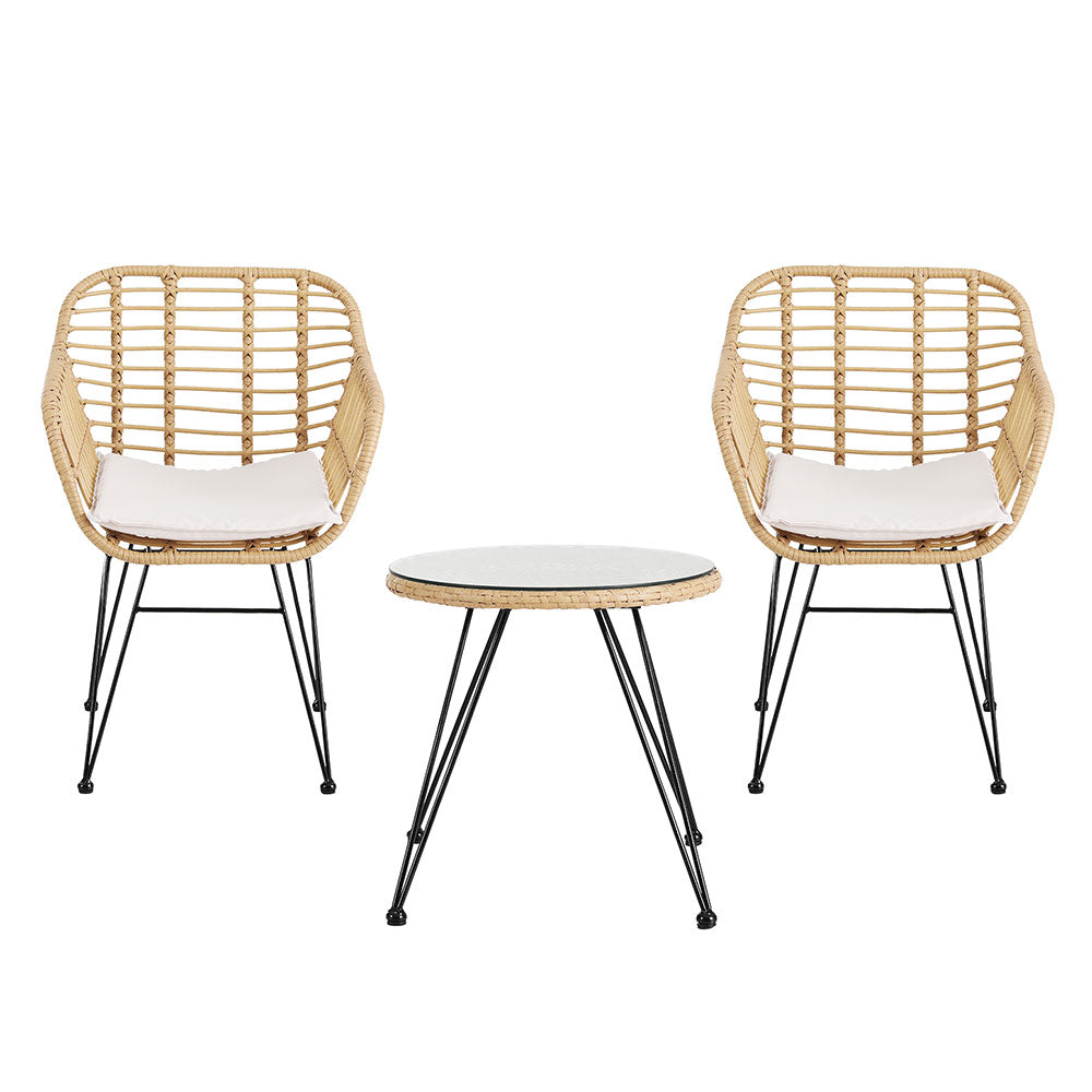 Gardeon Bistro Set - 3 Piece Natural