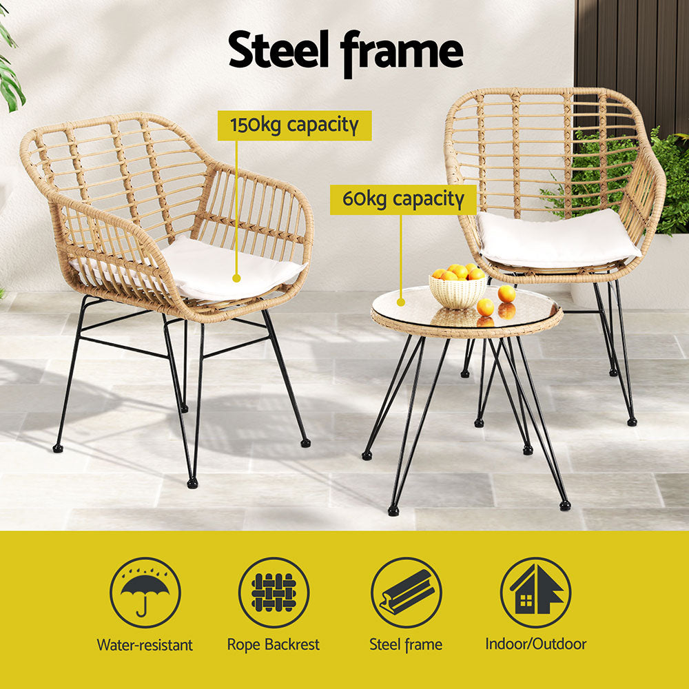 Gardeon Bistro Set - 3 Piece Natural
