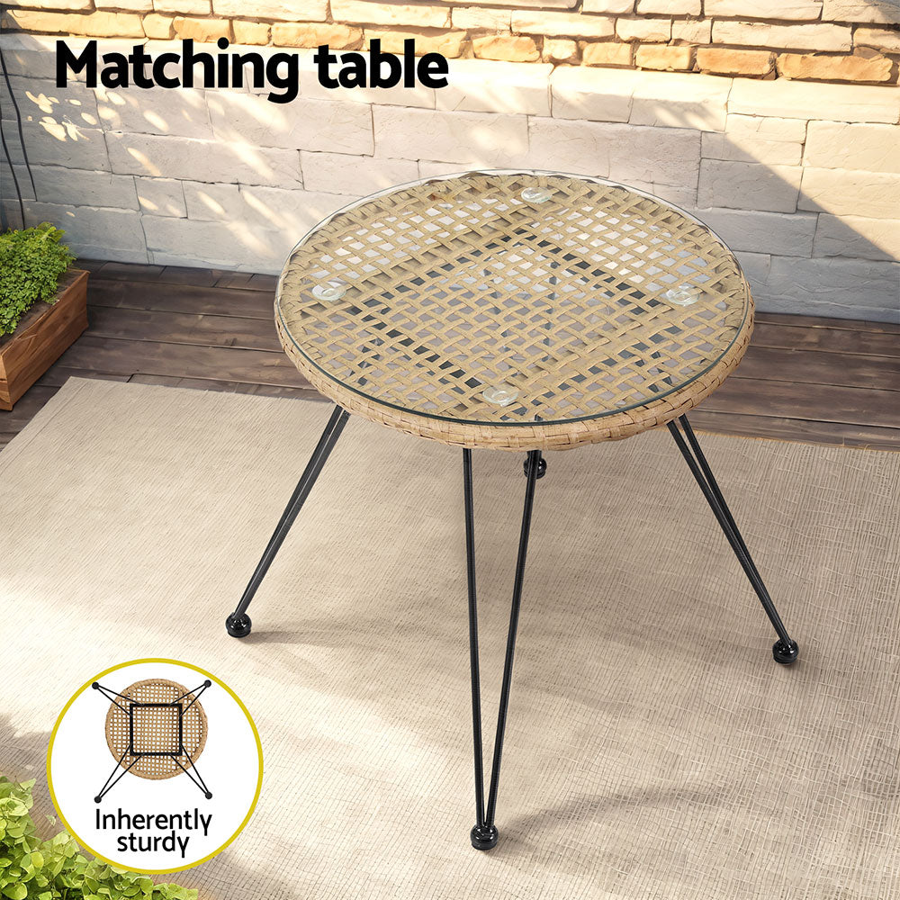 Gardeon Bistro Set - 3 Piece Natural