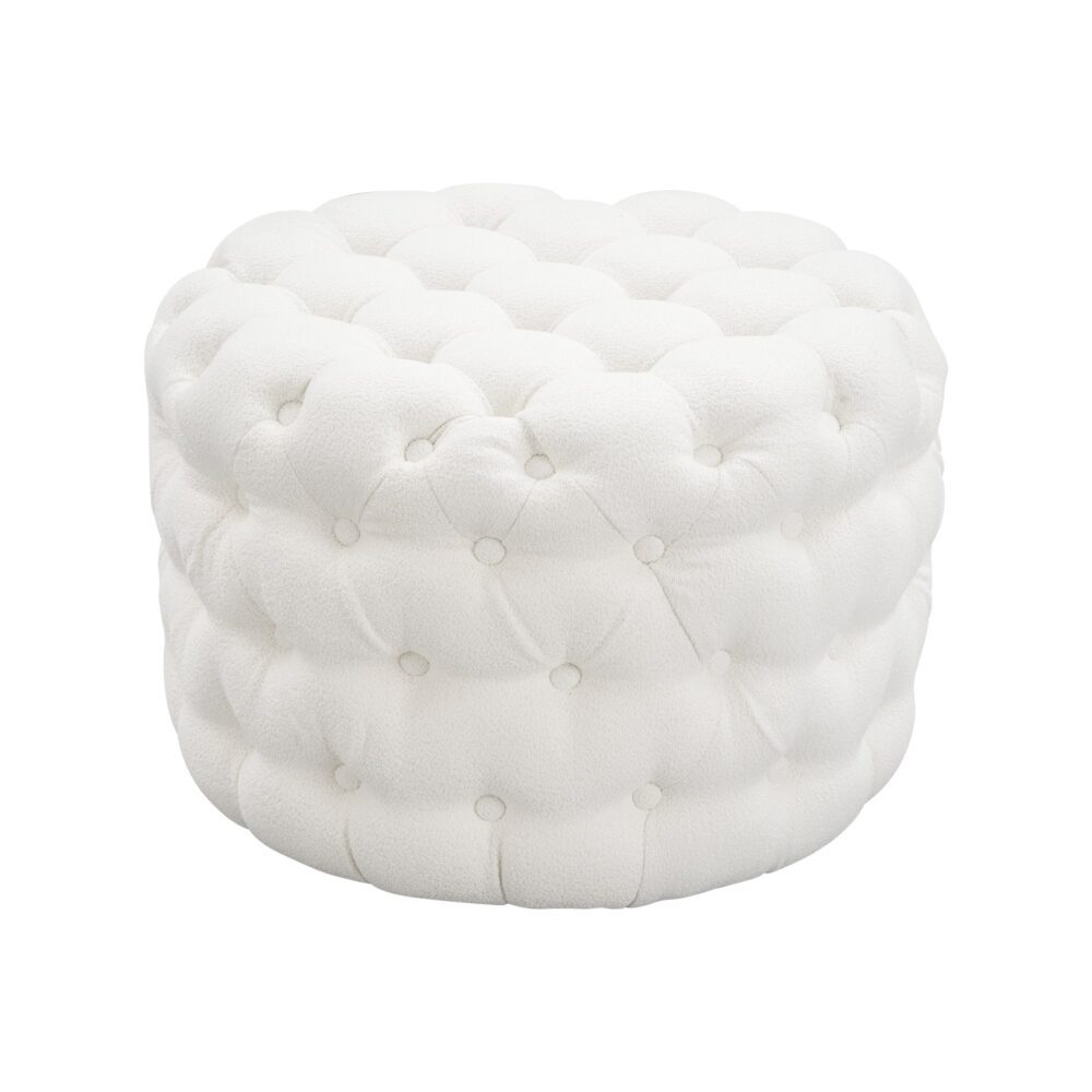 Bouclé White Ottoman - Round