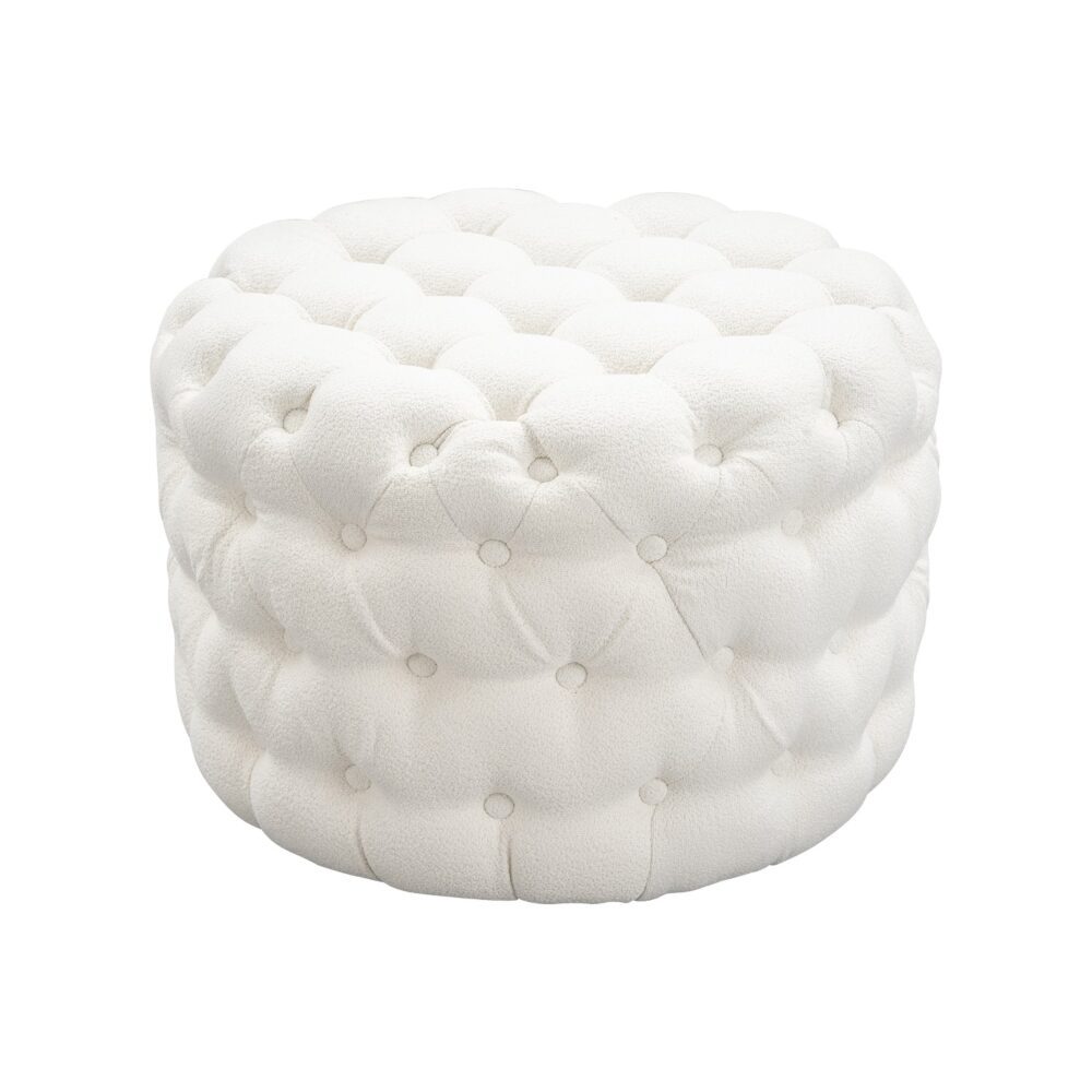 Bouclé White Ottoman - Round