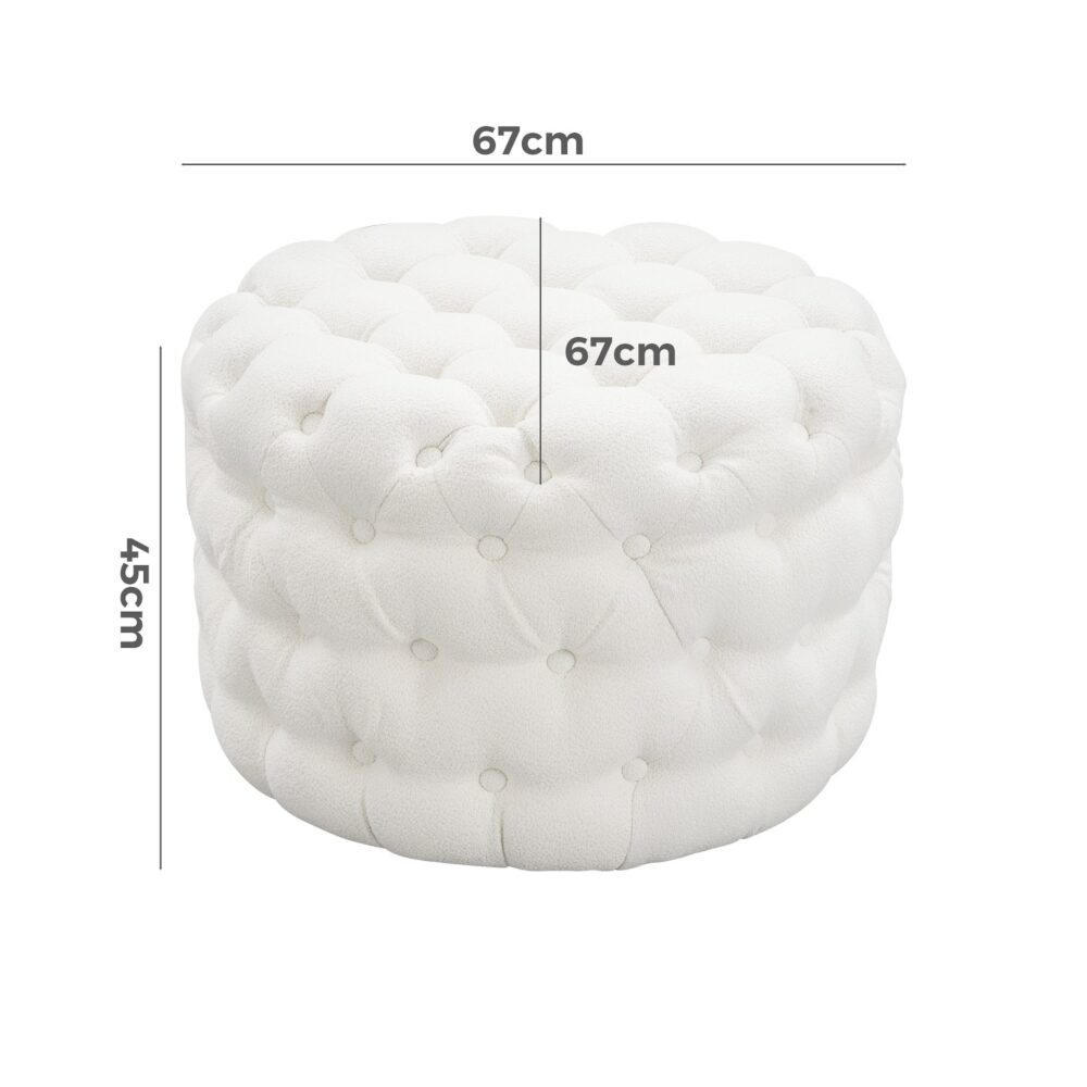 Bouclé White Ottoman - Round