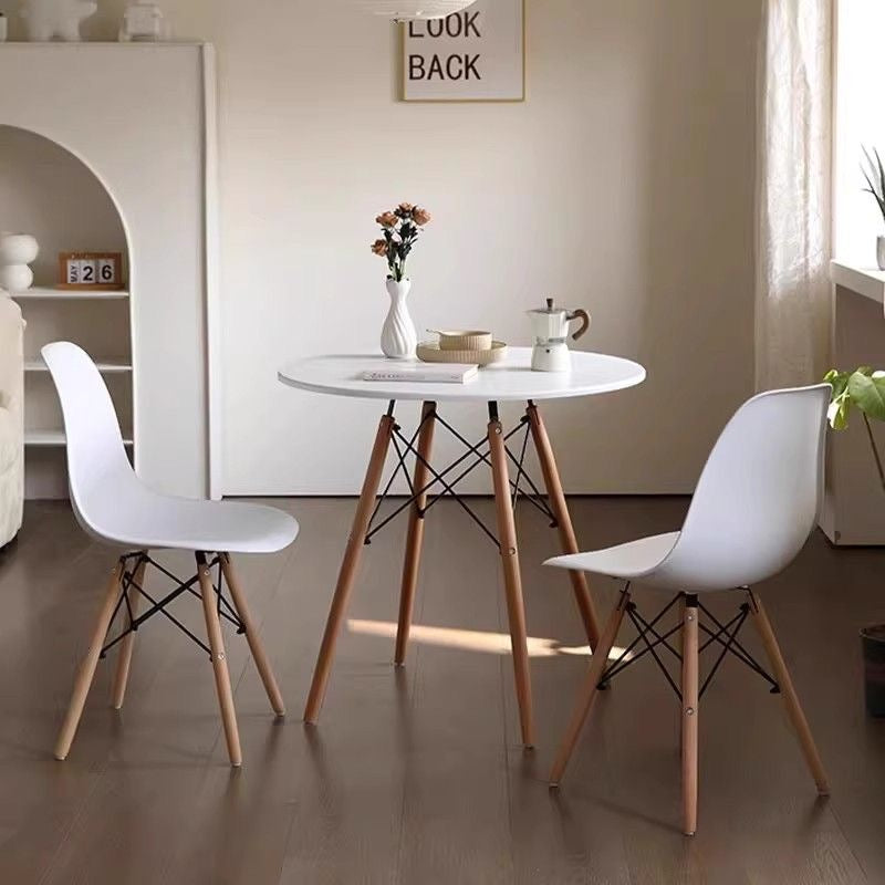 Modern Round Dining Table White/Wooden Legs - 80cm