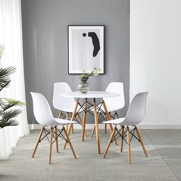 Modern Round Dining Table White/Wooden Legs - 80cm