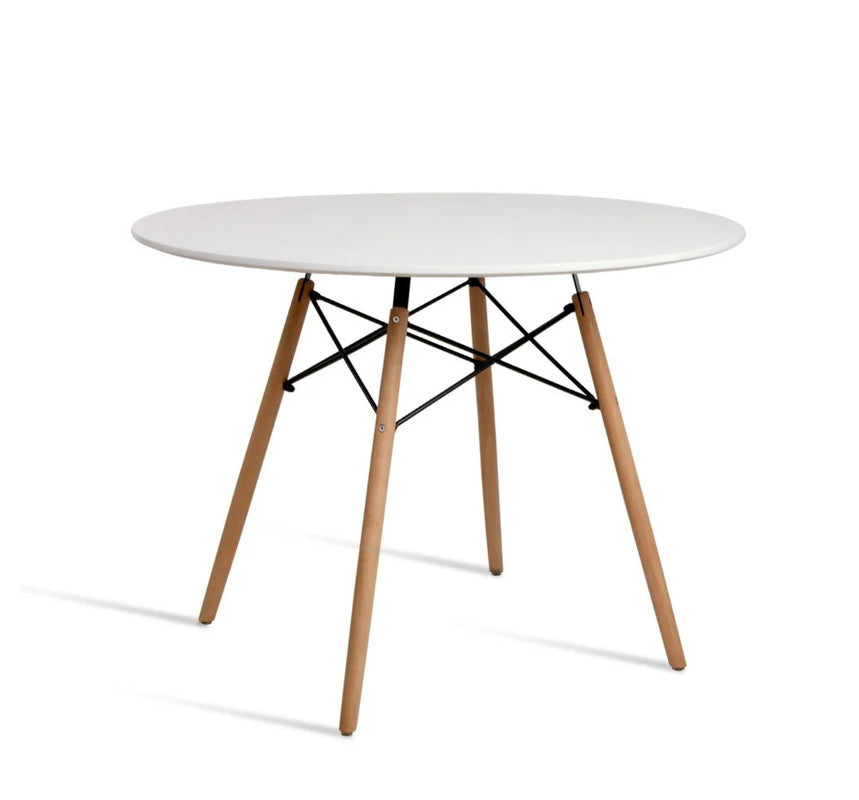 Modern Round Dining Table White/Wooden Legs - 80cm