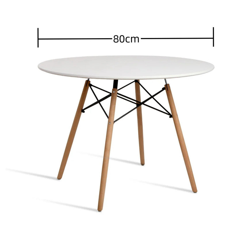 Modern Round Dining Table White/Wooden Legs - 80cm