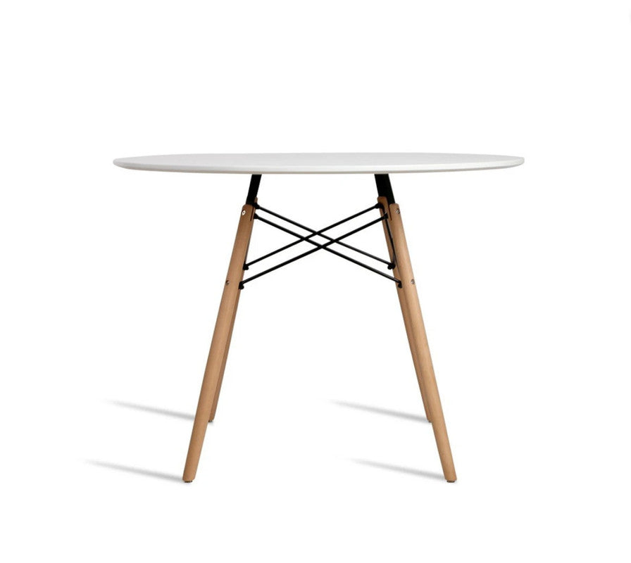 Modern Round Dining Table White/Wooden Legs - 80cm