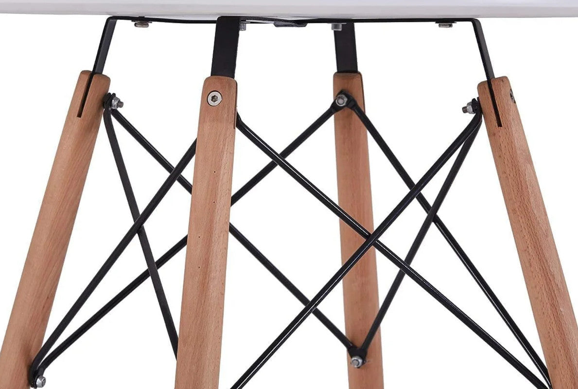 Modern Round Dining Table White/Wooden Legs - 80cm